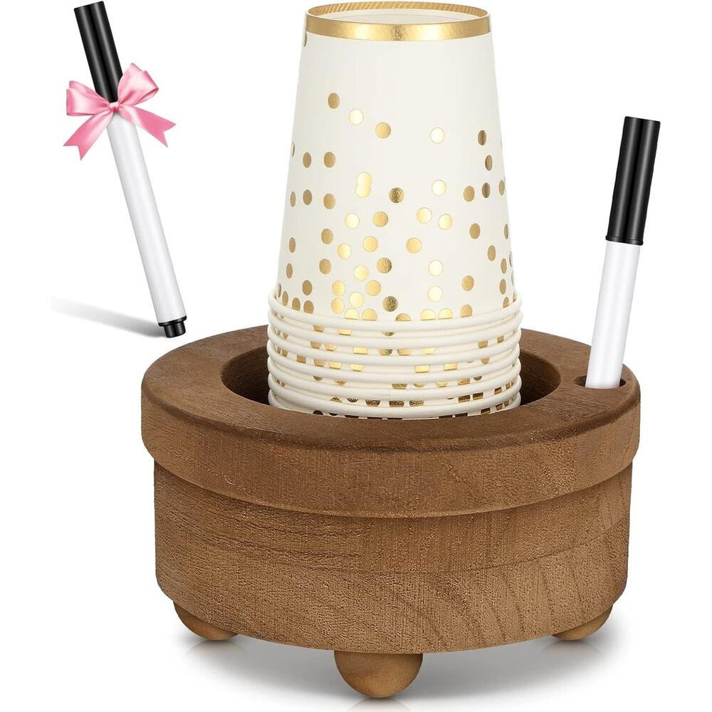 Wooden Cup Holder with Marker Slot Brown Cup Holder Dispenser Disposable Mug